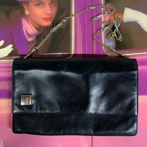 SUSAN GAIL Vintage Genuine Black Leather and Chain Strap Purse